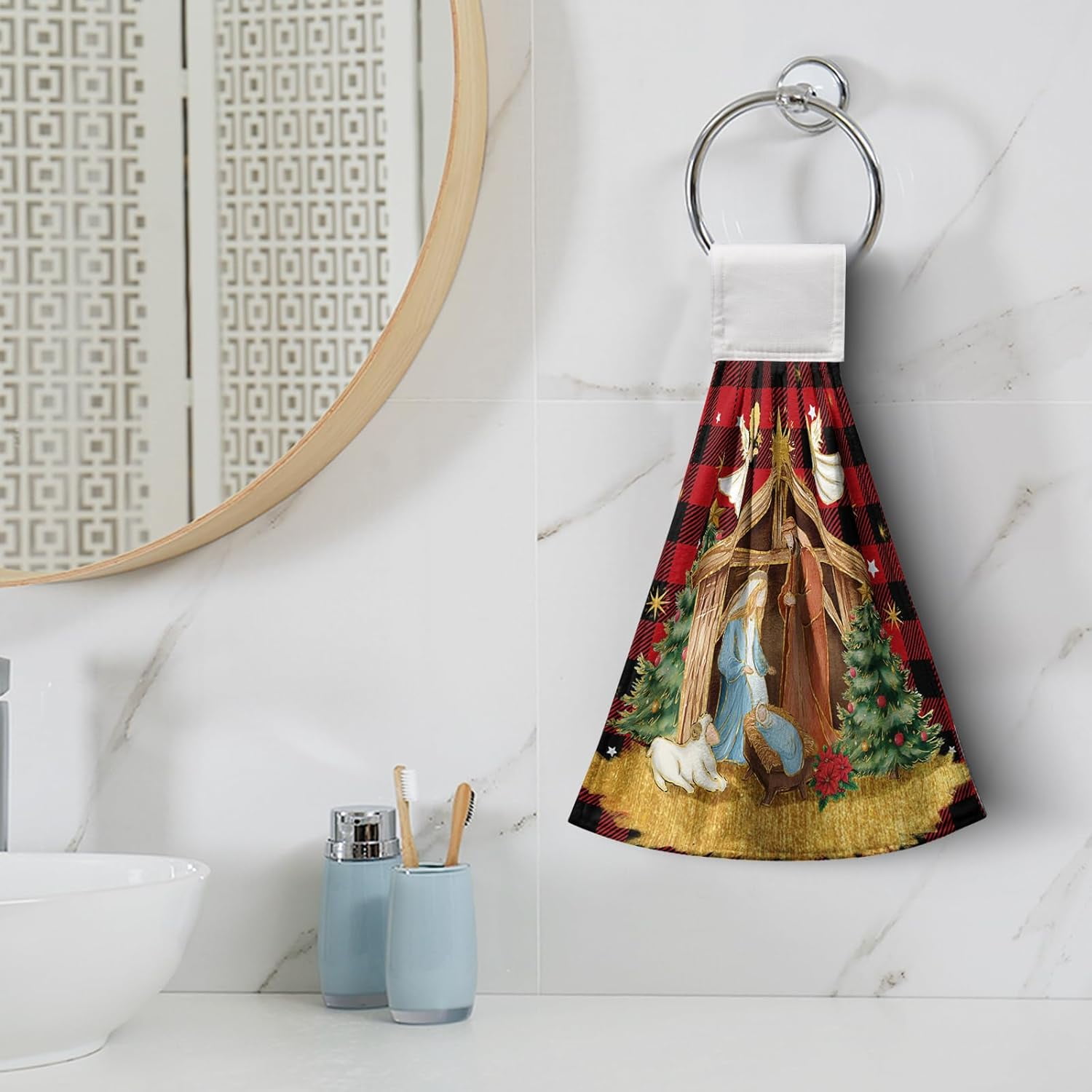 SHIQI-Christmas Holy Night Kitchen Towels with Hanging Loop Jesus ...