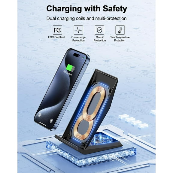 SHIQI-Fast Wireless Charger, 15W Qi Certified Wireless Charging Stand Compatible iPhone 17/17 Air/16/15/15 Pro/15 Plus/15 Pro Max/14/13/12, for Samsung Galaxy S25/S24/S23/S22/S21 and Qi-Enabled Phon
