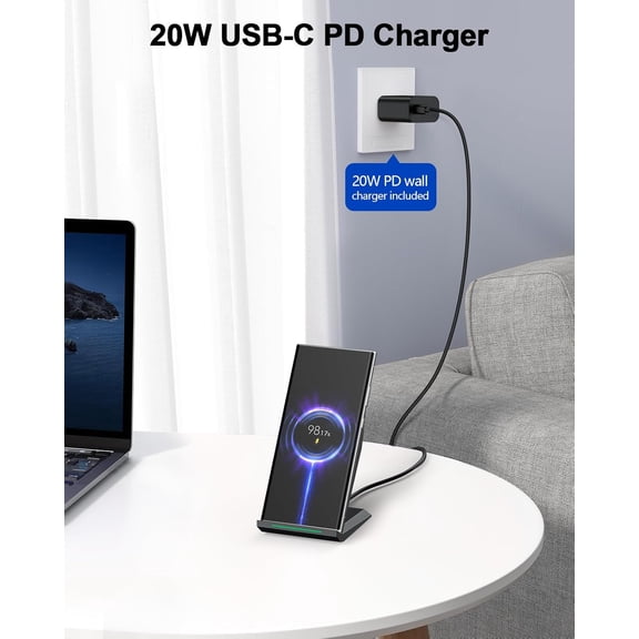 SHIQI-Fast Wireless Charger with USB Phone Charger, Qi Certified Charging Stand with 20W PD Adapter for iPhone 17/17 Pro/17 Pro Max/16/16 Plus/15/14/13/12,10W for Samsung Galaxy S25/S24/S23/S22/S21