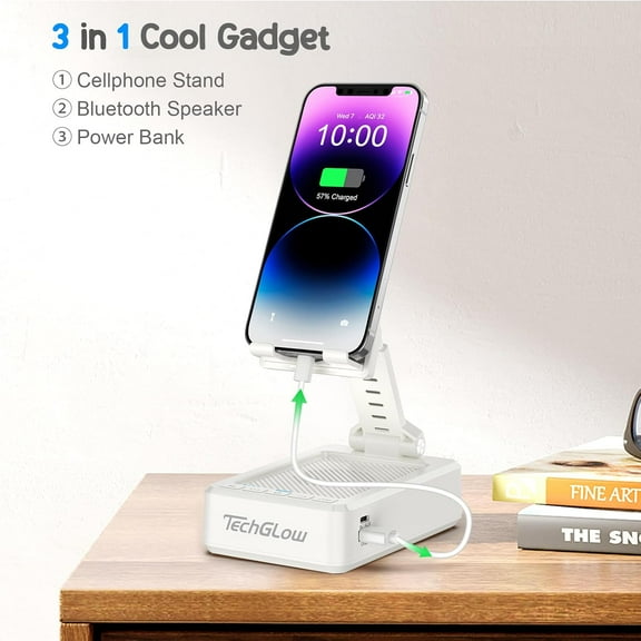 SHIQI-Foldable Cellphone Stand with Bluetooth Speaker and Power Bank Birthday Gifts for Men Women Mother Father Brother Sister Teens Cool Tech Gadgets-White
