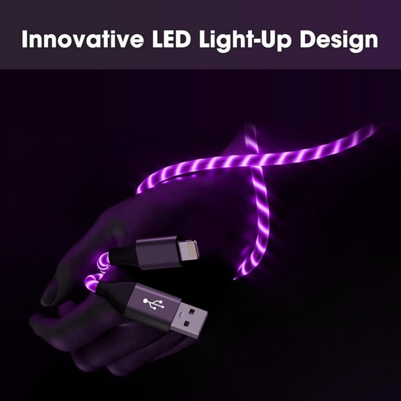 SHIQI-Light-Up iPhone Charger Cord, 6ft - LED iPhone Charging Cable [Apple MFi Certified] - Compatible with iPhone 14/13/12/11/XR/XS/X/8, iPad, AirPods, iPod, and More (Purple)