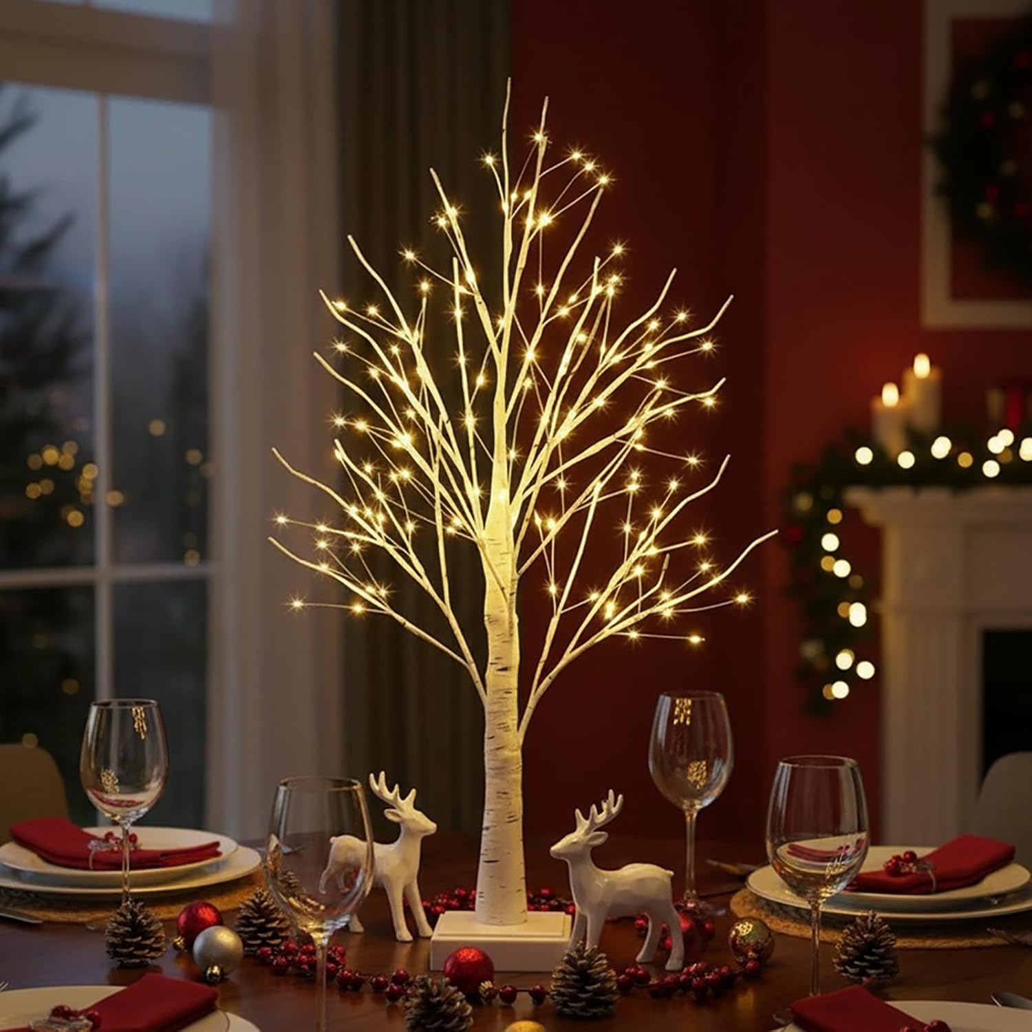 Lighted Table Tree SHIQI-Lighted Trees for Indoor Decor with Timer, 144 LED 2FT White ...