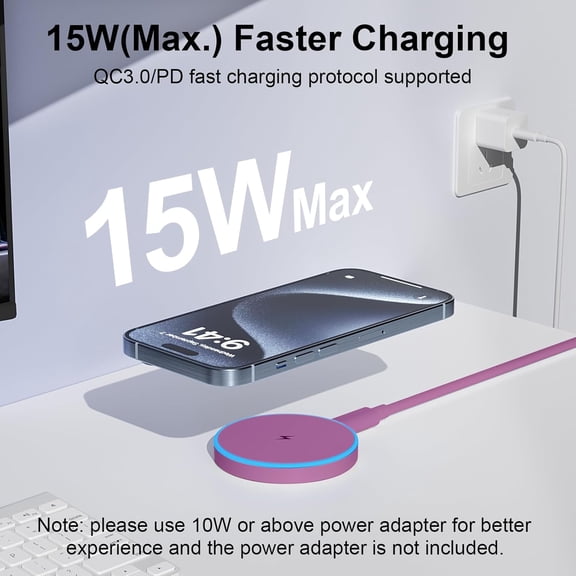 SHIQI-MagSafe Charger 2 Pack 15W Magnetic Wireless Charger Fast Charging Pad Compatible with iPhone 17/16/15/14/13/12 Series & AirPods 3/2/Pro Magnetic MagSafe Charging Pad with Dual Ports-Purple