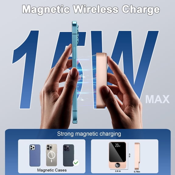 SHIQI-Magnetic Portable Charger, 10000mAh Power Bank with PD 20w Fast Charging, USB C in&Out Battery Pack, Compatible with Mag-Safe for iPhone 17/16/15/14/13 Pro/Pro Max Series, Samsung, Android, and