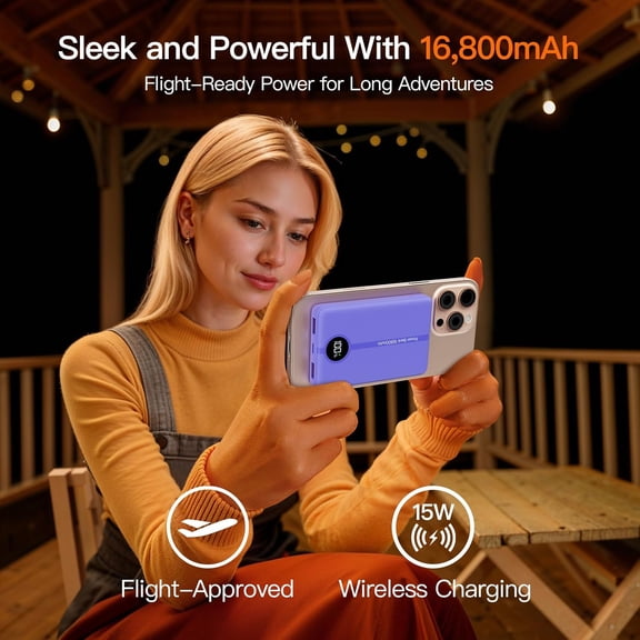 SHIQI-Magnetic portable charger, 16800mAh wireless power bank, with 20W USB-C fast charging and LED digital display magnetic battery pack, compatible with iPhone Air 17/16/15/14/13/12 full series (20