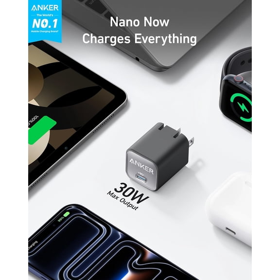 SHIQI-Nano Charger, USB C GaN Charger 30W, PIQ 3.0 Foldable PPS Fast Charger for iPhone 17 / 16 and more series, Galaxy, iPad, Compatible with MagSafe