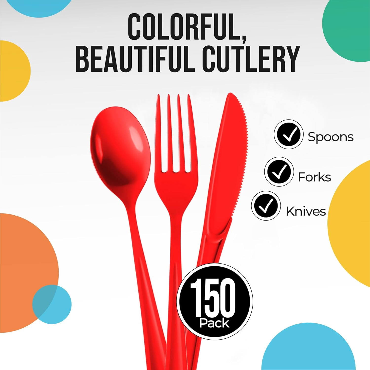 Red Plasticware SHIQI-Party Solids Red Plastic Silverware Heavy Duty 150 Pieces Red ...