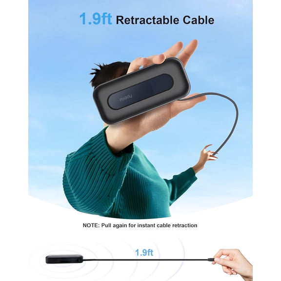 SHIQI-Portable Charger 10000mAh PD 30W Fast Charging Power Bank with Built-in 1.9ft Retractable USB-C Cable & LED Display Small Battery Pack Compatible with iPhone 16/15 Series, Galaxy, Android, iPad