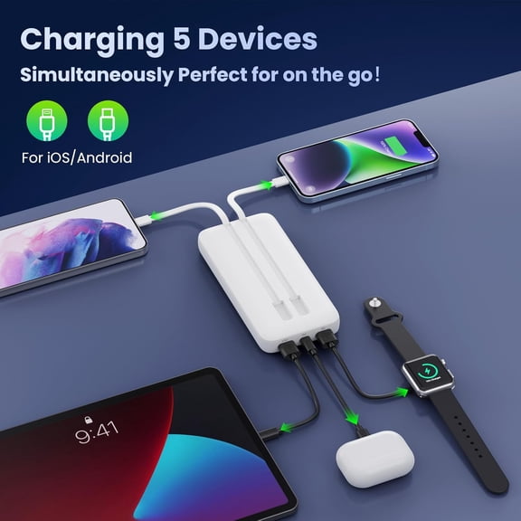SHIQI-Portable Charger 40,800mAh Power Bank,25W PD QC 4.0 Fast Charging Portable Phone Charger with Built-in Cables,LCD Display USB C Travel Essentials Battery Pack for iPhone 17/16/15/14,Android Sam