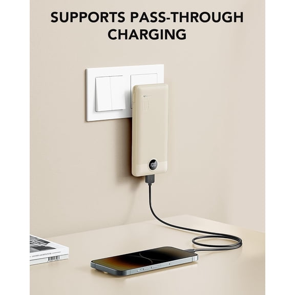 SHIQI-Portable Charger Built-in Cables and AC Wall Plug, USB C Power Bank 10000mAh, Travel Battery Portable Phone Charger Compact Lightweight External Battery Pack for Smart Phones, Tablets etc-Light