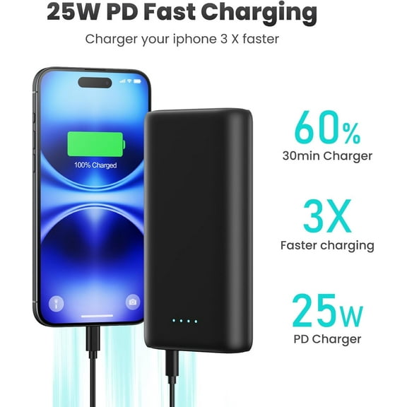 SHIQI-Portable Charger Power Bank 40,800mAh 25W Fast Charging USB C Portable Charger with 2 Built in Cables,5 Outputs & QC 4.0 Quick Phone Charging Battery Pack Compatible with iPhone 16/15/14,Androi