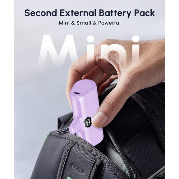 SHIQI-Purple Portable Phone Charger USB C Power Bank 5000mah 15W PD Fast Charging Handy External Battery Charger with Stand for iPhone 15/16 Series/Samsung/TCL/LG/Other Type-C Cellphones