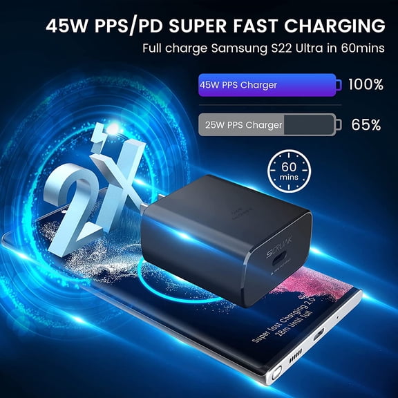 SHIQI-S24 S25 Ultra Charger Type C, 45W PPS Super Fast USB-C Wall/Car Charger for Samsung Galaxy S25 Ultra/S25+/S25/S24 Ultra/S24+/S23/S22/S20/Note 20/Note 10+(with 2X 3.3FT 5A Type C Cable)