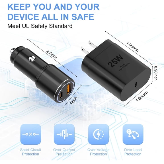 SHIQI-Samsung Super Fast Charger Type C Kit,25W PD USB C Wall/Car Charger for Samsung Galaxy S25/S24/S23/S22/Plus/Ultra/FE/Note 20/10/A71,2020/2018 Pad Pro/Air,with 2X USB C-to-C Cable(6.6ft)