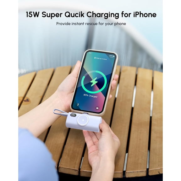 SHIQI-Small Blue Portable Charger for iPhone Power Bank with USB Type C Cable 5000mAh 15W Fast Charging Mini External Battery Pack for iPhone 14/13/12/16/15 Pro Max/Cellphones/Tablets Power Charger