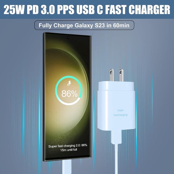 SHIQI-Super Fast Charger USB C,25W Samsung Charger Fast Charging Block Android Phone Charger & 8Ft Type C Cable Cord for Samsung Galaxy S25/S24/S24+/S24 Ultra/S23/S23+/S23Ultra/S22/S22+/S22Ultra/S21/