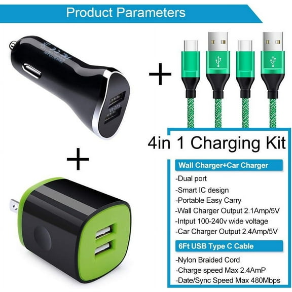 SHIQI-Type C Wall Charger Plug, Car Charger Adapter with 6ft USB C Cable Fast Charging Cord for Samsung Galaxy S25 S24 S23 S22 S21 S20 A17 A36 A10e A20 A50 A70 A16 A15 A14 A13 A53 5G A03s, LG Stylo 6