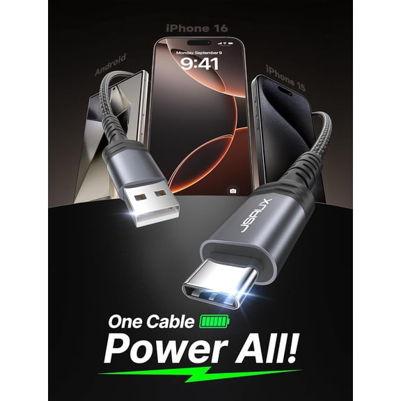 SHIQI-USB C Cable 3.1A Fast Charging, 3-Pack (10ft+6.6ft+3.3ft) USB A to Type C Charge Cord Compatible with iPhone 17/17 Pro/17 Pro Max, iPhone 16/16 Pro Max, Samsung S22 S20, USB C Charger(Grey)