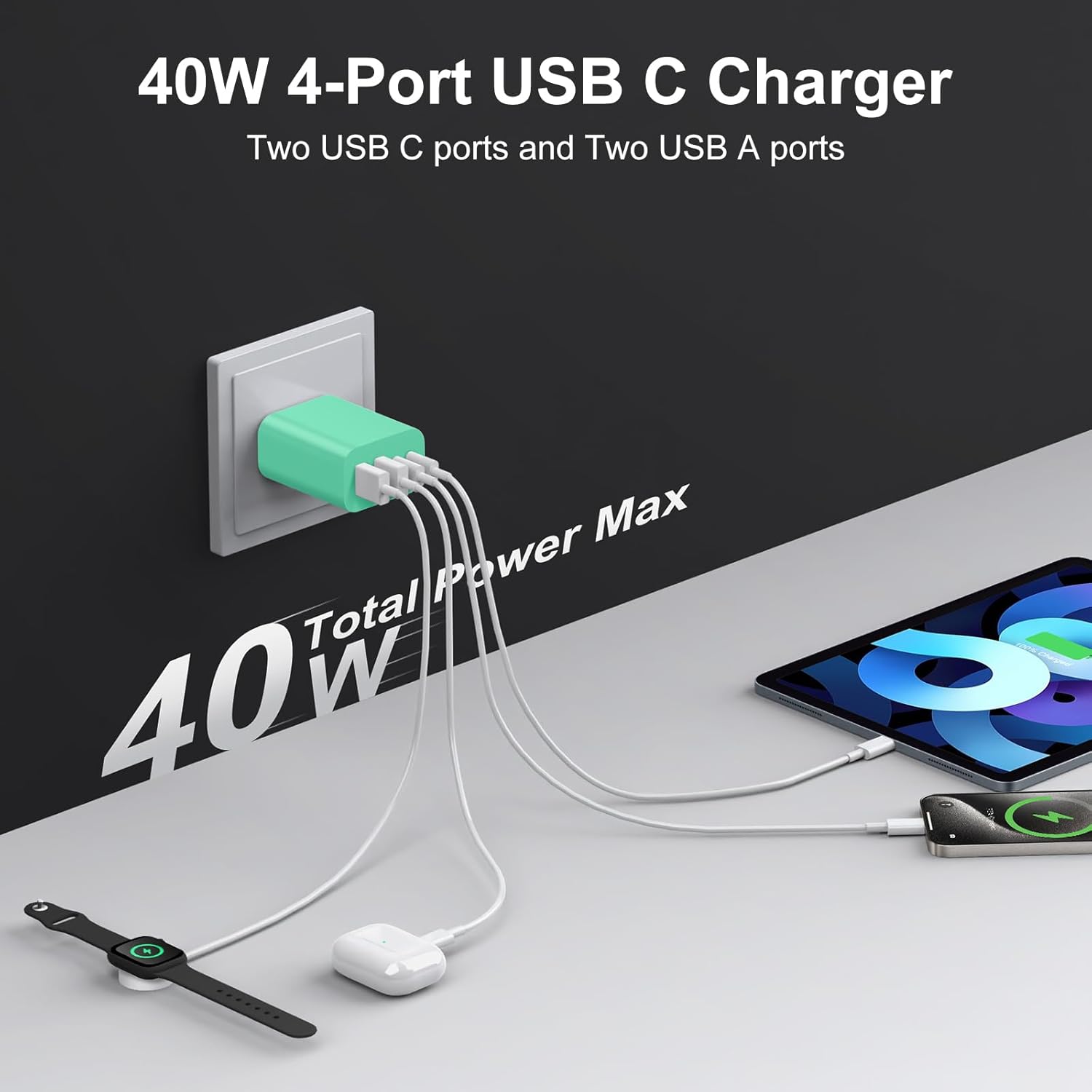 SHIQI-USB C Charger Block, 3-Pack 40W Wall Plug Fast Charging Block, 4 ...