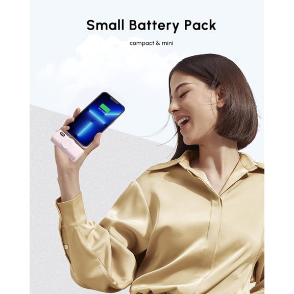 SHIQI-Ultra-Compact Pink Power Bank, 5000mah Mini Portable Charger Backup Battery Pack for iPhone 14/14 plus/14 pro/14 pro max/13/13 mini/13 pro/13 pro max/12/12 mini/12 pro/12 pro max/XR/XS Max, and