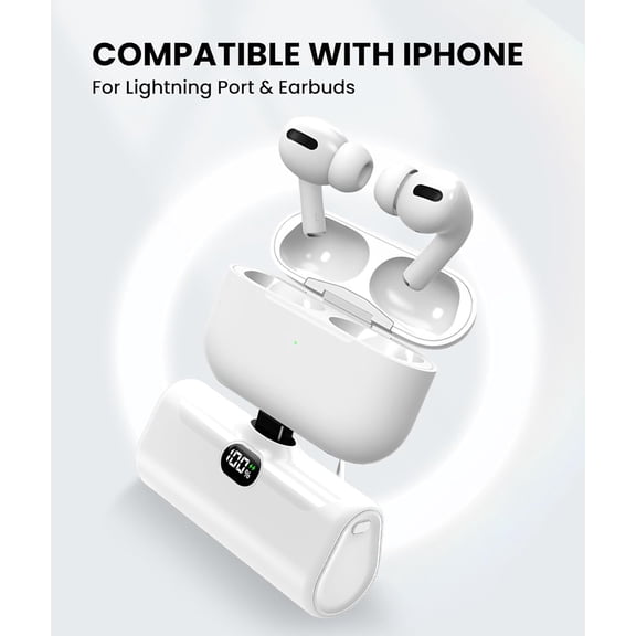 SHIQI-White Small Battery Charger for iPhone, Mini Portable Charger with Builtin Metal Stand, 5000mAh Ultra-Compact Power Bank100%-0% Digital Display LED Light for iPhone 14/14pro/14pro max/iPad