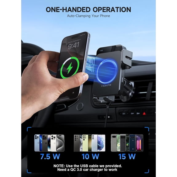 SHIQI-Wireless Car Charger, 15W Auto Clamping Car Charger Dash Windshield Air Vent Phone Holder Compatible with iPhone 16 15 14/13/13 Pro/12 pro/12/11/X/8, Samsung S24/S23/S22