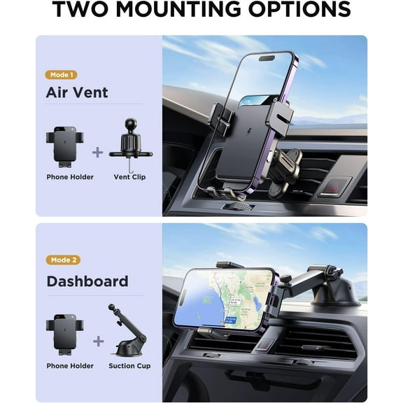 SHIQI-Wireless Car Charger,15W Qi Fast Charging Car Charger Phone Holder Mount, Auto-Clamping Alignment Windshield Dashboard Air Vent Cell Phone Holder for iPhone 16 Pro Max/15 Pro,Samsung S24/S23