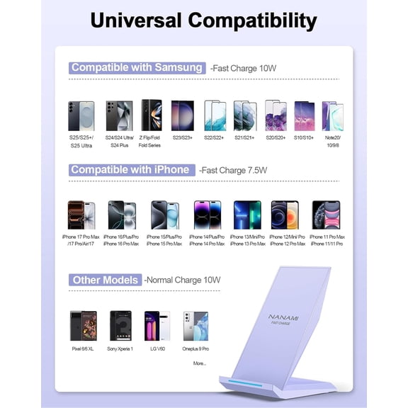 SHIQI-Wireless Charger - Fast Qi-Certified Wireless Charging Stand Compatible Apple iPhone 17/17 Pro/17 Pro Max/16/15/14/13/12 Pro, Desktop Phone Charger for Samsung Galaxy S25/S24/S23/S22/S21