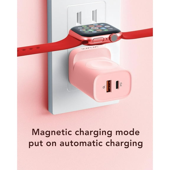SHIQI-for Apple Watch Charger, PD 20W Fast Charging Block with Foldable Plug, USB C Wall Charger Power Adapter with Dual Port Compatible with iPhone 17 16 15 14 13, Samsung, Android,Tablets-Pink