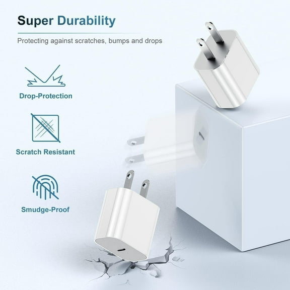 SHIQI-iPhone 17 16 15 Charger, 20W USB C Fast Charging Block Plug and 10ft Type C to C Cable Cord Long for Apple iPhone 17 Pro Max/17 Air/16 Pro/16 Plus/15/15 Mini/Samsung/iPad Wall Adapter Cube Bric