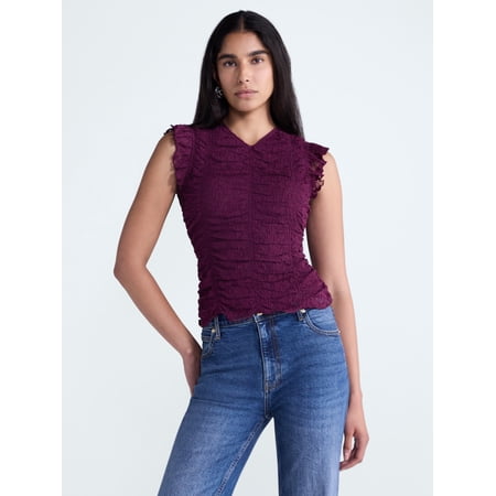 Scoop Women’s Shirred Lace Top, Sizes XS-XXL