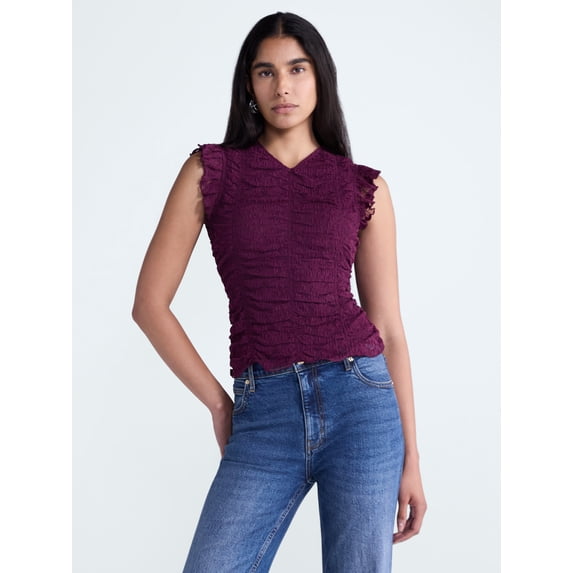 Scoop Women’s Shirred Lace Top, Sizes XS-XXL