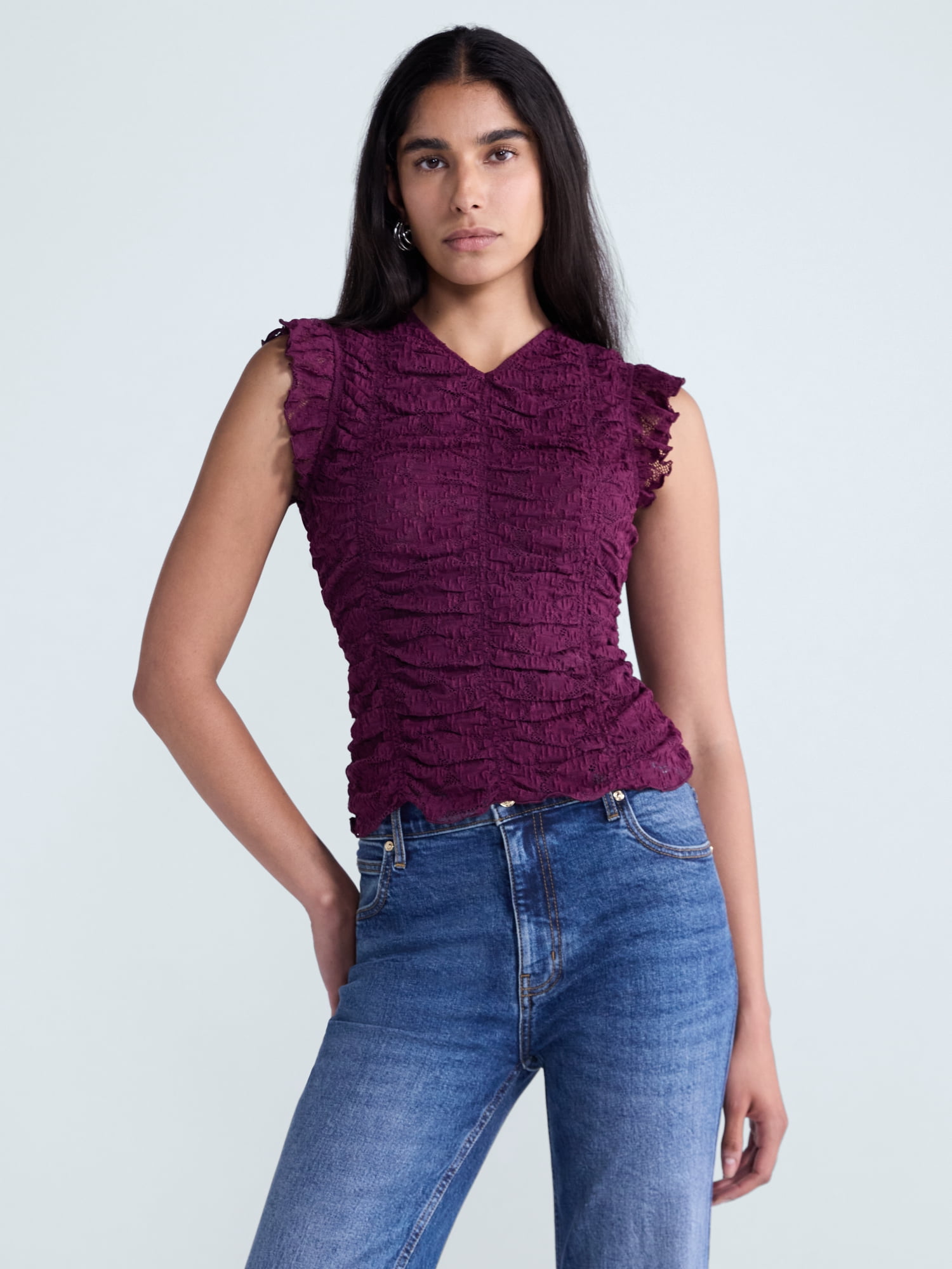 Scoop Women’s Shirred Lace Top, Sizes XS-XXL