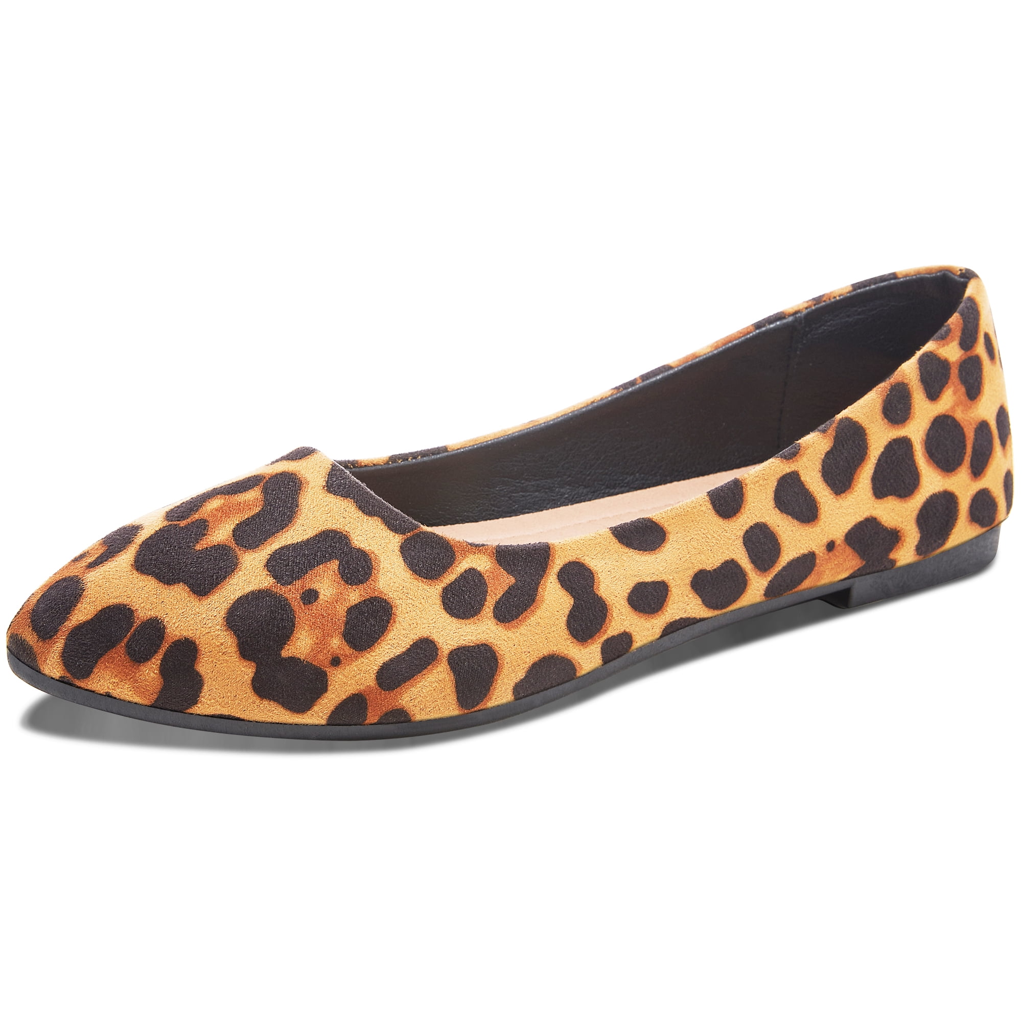 AOMAIS Ballet Flats Women Faux Suede Ballerina Flats Casual Dress Flats Comfortable Pointed Toe Flat Shoes Leopard US7