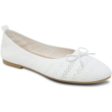 AOMAIS Women’s Ballet Flats Knit Mesh Flats Round Toe Shoes Comfy Slip Ons Casual Dress Flats Waling Loafer (White,US7)