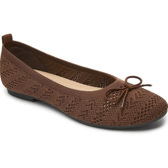 AOMAIS Women’s Ballet Flats Knit Mesh Flats Round Toe Shoes Comfy Slip Ons Casual Dress Flats Waling Loafer (Tan,US9)