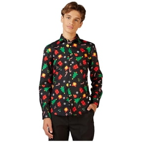 OppoSuits Teen Boys' Shirts SHIRT LS Christmas Icons Black - US 14Y Black
