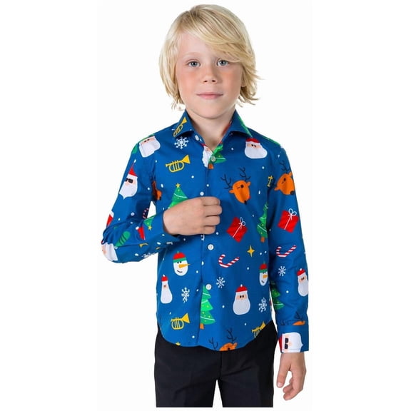OppoSuits Boys' Shirts SHIRT LS Festivity Blue Boys - US 4Y Blue