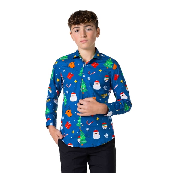 OppoSuits Teen Boys' Shirts SHIRT LS Festivity Blue Teen Boys - US 10Y Blue