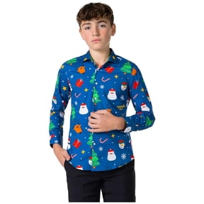 OppoSuits Teen Boys' Shirts SHIRT LS Festivity Blue Teen Boys - US 10Y Blue