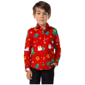 OppoSuits Boys' Shirts SHIRT LS Festivity Red Boys - US 6Y Red