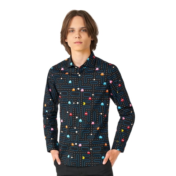 OppoSuits Teen Boys' Shirts SHIRT LS PAC-MAN Teen Boys - US 12Y Black