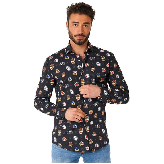 OppoSuits Men's Shirts SHIRT LS Super MarioT Bad Guys - XL Black