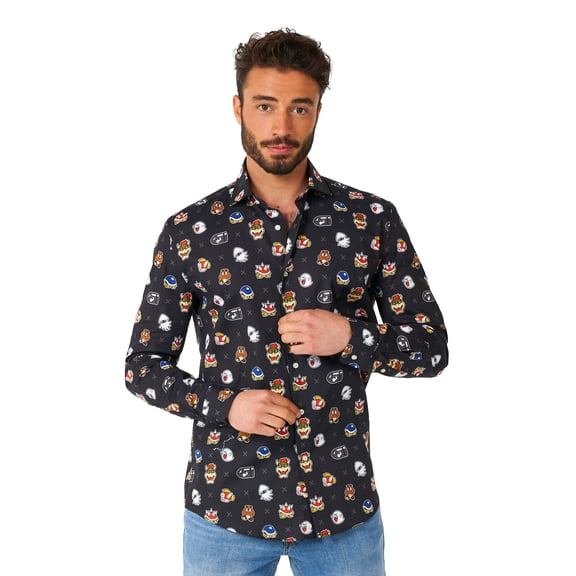 OppoSuits Men's Shirts SHIRT LS Super MarioT Bad Guys - L Black