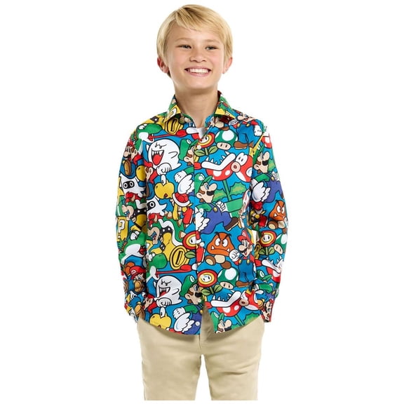 OppoSuits Teen Boys' Shirts SHIRT LS Super Mario Teen Boys - US 12Y Multicolor