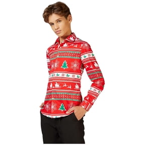 OppoSuits Teen Boys' Shirts SHIRT LS Winter Wonderland - US 14Y Red