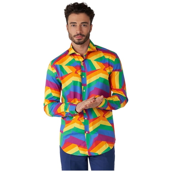OppoSuits Men's Shirts SHIRT LS Zig Zag Rainbow - M Multicolor