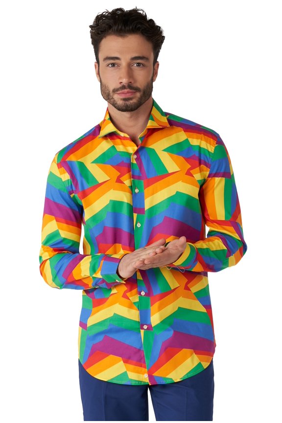 Men's Shirts SHIRT LS Zig Zag Rainbow - M Multicolor