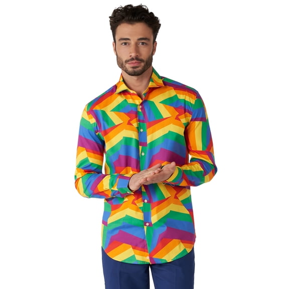 OppoSuits Men's Shirts SHIRT LS Zig Zag Rainbow - L Multicolor