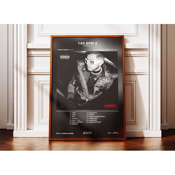 SHIRVA Album Poster, Hamza 140 BPM, Rap Album Poster, Album Wall Art, Music Album Poster, French Rapper Poster, Poster Canvas, Unframed Paper Poster 8x12in